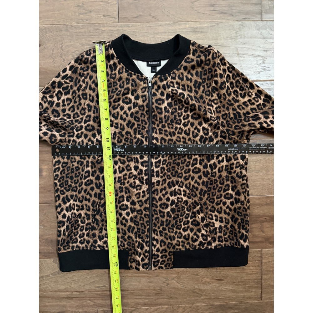 Torrid Womens Plus Size 1 Leopard Print Zip Up Bomber Jacket Brown Black Ribbed - Picture 6 of 8